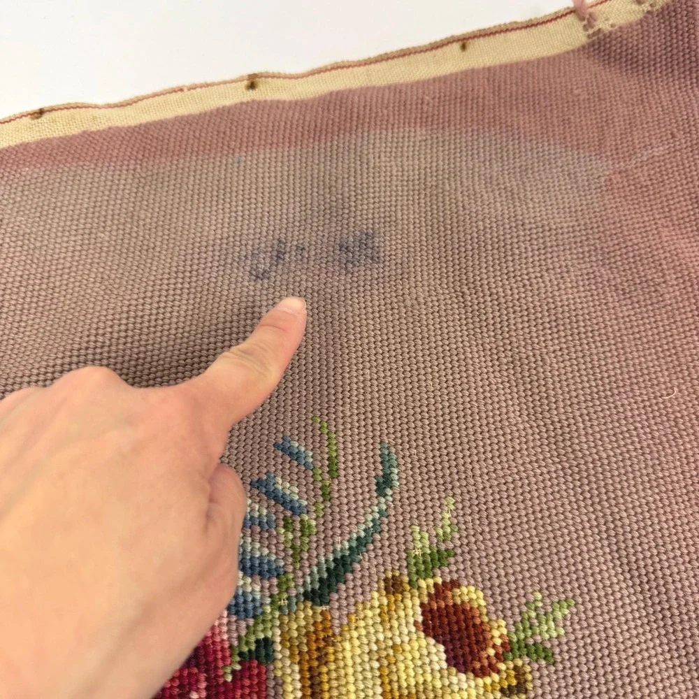 Vintage needlepoint tapestry floral decor